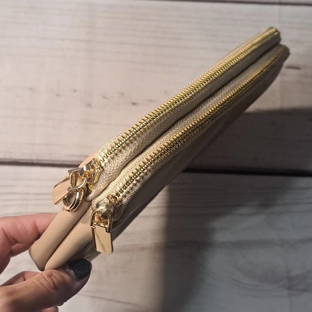 Beige 2 Zipper Section Travel Bag